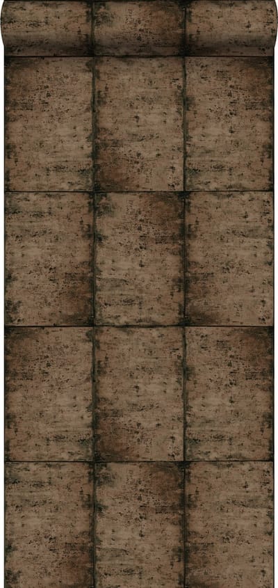 ESTAhome behang zinken platen vergrijsd bruin - 53 cm x 10.05 m - 138881