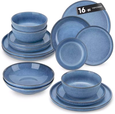 Serviesset - 4 Persoons Servies - Keramiek - Diner- en Dessertbord - Ontbijt- en Soepkom - 16-delige Set - Blauw