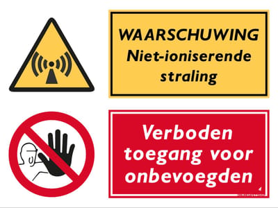 Niet-ioniserende straling bord - Verboden toegang voor onbevoegden - Waarschuwing - Forex - 30 x 40 cm