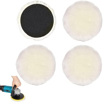 Polijstschijven 125mm Set van 4 - Lambswool Polijstcaps voor Random Orbital Schuurmachine, Perfect voor Auto en Meubels