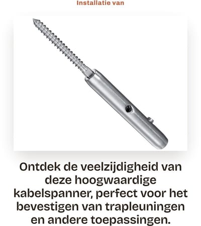 Dailygoods- Kabelspanner Roestvrij Staal T316 - 4 mm Draadgrootte - 13,5 cm Lengte - Anticorrosie - Geschikt voor Binnen/Buiten - M6 Draad - Kabelsysteem