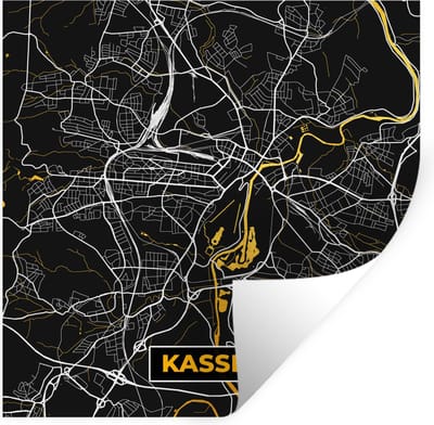 Muurstickers - Sticker Folie - Kassel - Duitsland - Kaart - Plattegrond - Stadskaart - Goud - 100x100 cm - Plakfolie - Muurstickers Kinderkamer - Zelfklevend Behang XXL - Zelfklevend behangpapier - Stickerfolie