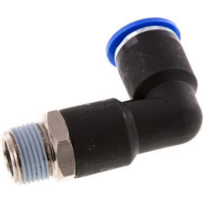 12mm x R3/8'' 90 graden L-verbinding Messing/PA 66 Insteekfitting Buitendraad Lange Behuizing Draaibaar NBR [2 Stuks]
