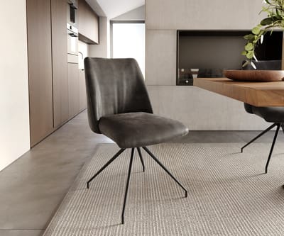 Eetkamerstoel Elso-Flex kruisframe conisch zwart microvelours antraciet vintage 180° draaibaar pocketveer kern