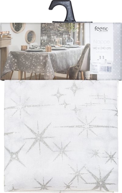 Atmosphera - Tafelkleed kerst thema - 140 x 240cm wit zilveren sterren