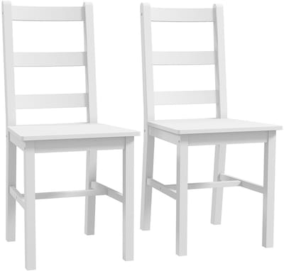 Pugsdrly - Eetkamerstoelen - Set van 2 houten keukenstoelen - Lattenrugleuning - Antislip - Wit - 41,5x46x90 cm