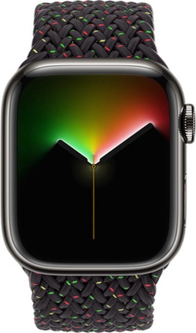 Gevlochten Nylon Bandje voor Apple Watch – Solo-stijl – Verstelbaar & Elastisch – Zwart/dots – Geschikt voor Apple Watch 49mm (Ultra 1/2/3), 46mm (Series 10/11), 45mm (Series 7/8/9), 44mm (Series 4/5/6, SE 1/2/3) – L