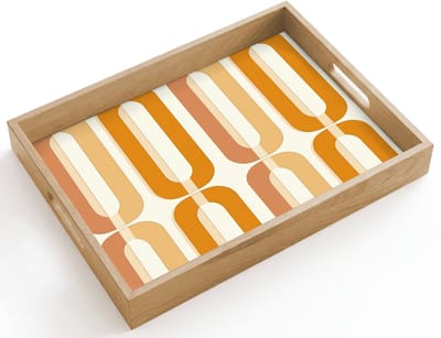 Dienblad hout 40x30 cm - Schootdienblad - U-vorm - Retro - Oranje - Borrelplank rechthoek - Plateau dienbladen