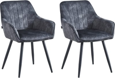 Colenis® - Ozzy Eetkamerstoel - Set Van 2 - Antraciet - Adoré Velvet - Industrieel - Met armleuning