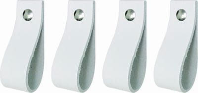 4x Leren handgrepen 'de lus' maat S - WIT  (15,8 x 2,5 cm) - incl. 3 kleuren schroefjes (handgreepjes - leren grepen - greepjes - leren lusjes)