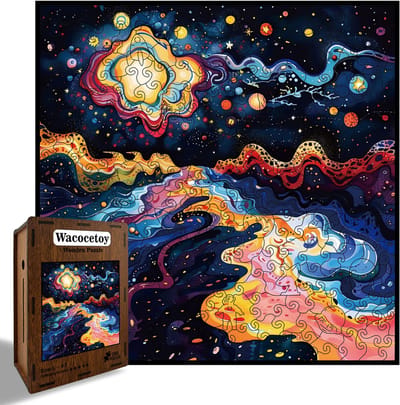 Ryoudavell - Houten puzzel met sterrenhemelthema - Uniek vormgegeven kunstpuzzel - sterrenhemel - houten puzzel - houten speelgoed volwassenen - Educatief en stressverlagend cadeau voor volwassenen (kunstwerk)