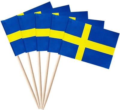 100 Stuks Zweedse Vlaggen Mini Tandenstokers voor Feestdecoratie