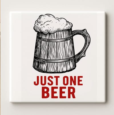 Bierliefhebber Tegel – “Just One Beer” Vintage Bierpul Design – 15x15 cm Keramische Bar & Man Cave Wanddecoratie – Perfect Cadeau voor Bierfans