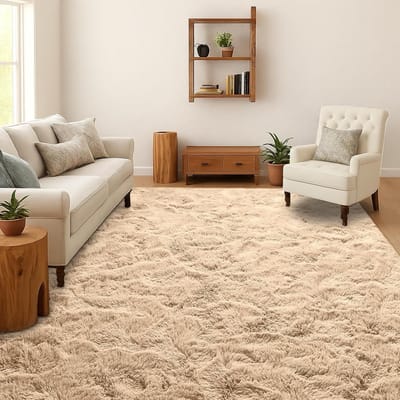 Hoogpolig Vloerkleed - Zacht Pluche Kleed - Woonkamer Aankleden - Wasbaar Antislip Ontwerp - 120x180 cm - Beige