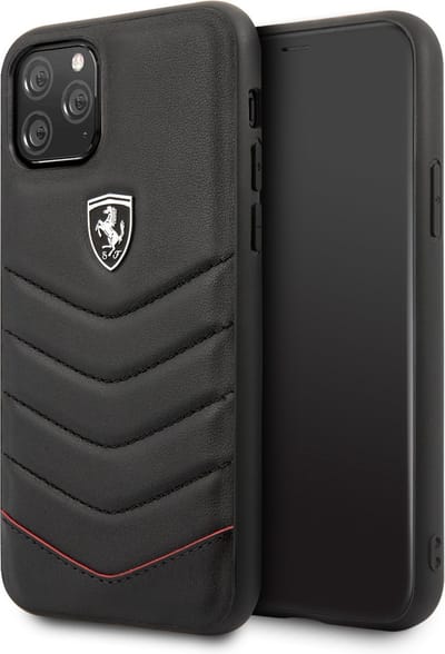 iPhone 11 Pro Max Backcase hoesje - Ferrari - Effen Zwart - Leer