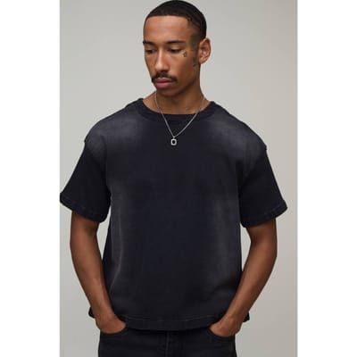 Oversized Boxy Stretch Denim T-Shirt | Washed Black | Size XS