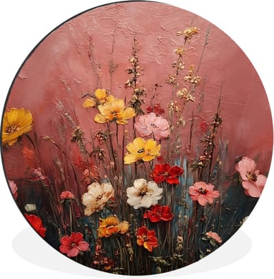 WallCircle - Wandcirkel - Muurcirkel - Bloemenboeket - Fijne details - Roze - Aluminium - Dibond - 30x30 cm - Binnen en Buiten