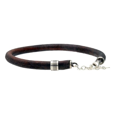 Bela Donaco - Armband leder w5 – vintage bruin leder – Geoxideerd Sterling Zilver