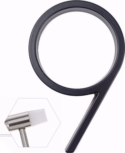 Amato Black nr. 9 - 125mm - tijdelijk met Mini Hamer va 2 stuks - zwart modern huisnummer - zwart huisnummer - huisnummer zwart - huisnummer 9 - tijdelijk ACTIE bij afname van 2 of meer Amato huisnummers één Mini Hamer