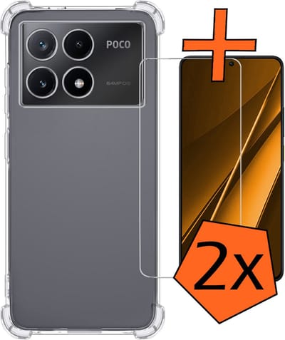 Hoes - Met Screenprotector - 2 Stuks - Geschikt voor Xiaomi Poco X6 Pro 5G - Sterk & Shockproof - Siliconen Case - Back Cover - Telefoon Hoes - Shock Proof - Transparant