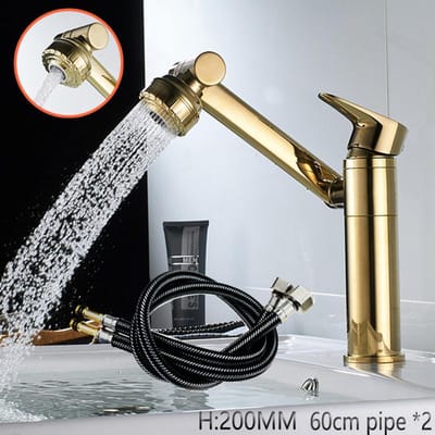 1080° Draaibare Badkamer Wastafelkraan Wastafelkraan Mengkraan Dekmontage Spatwaterdichte Waterkraan Douchekop Beluchters Kraanwerk Aansluitslang x 2 G1/2 white