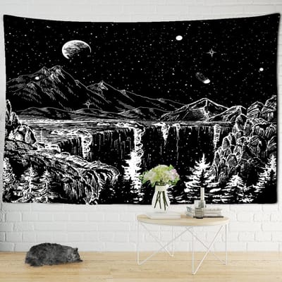 Zwart Kosmische Nachtzicht Wandtapijt Wandhanger Psychedelische Hekserij Hippie Tapez Kunst Esthetiek Kamer Huis Decor 95x70CM gray