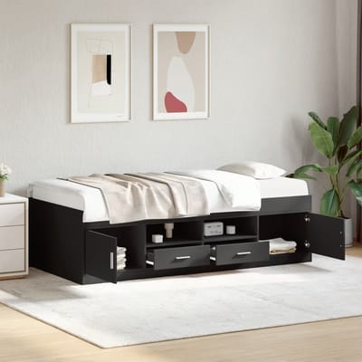 vidaXL - Slaapbank - met - lades - zonder - matras - 100x200 - cm - zwart