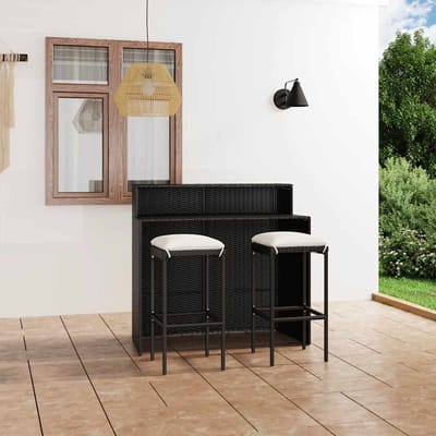 vidaXL - 3-delige - Tuinbarset - met - kussens - zwart