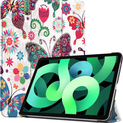 Hoes - Geschikt voor Apple iPad Air 4 (2020) - 10.9 inch - 4e Generatie - Dun & Stevig - Trifold Bookcase - Hard Cover - Hardcover Book Case - Tablet Hoesje - Vlinders