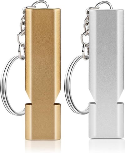 Knaak Noodfluitje - 2 Stuks - Metalen Overlevingsfluit - Dubbele Buizen - Fluitje met Sleutelhanger - Scheidsrechtersfluit