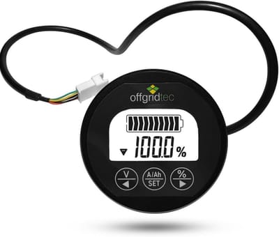 Batterijmonitor - Accu bewaker - Energiebeheer - Geheugenfunctie stroomuitval - 350A 8-120V - Zwart