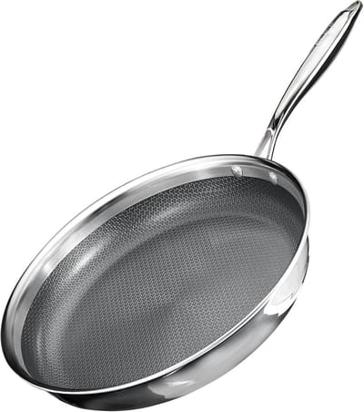 Koekenpan RVS - Koekenpan met Deksel - Gezond Koken - Honingraat Anti-aanbaklaag - 26 cm - Zilver