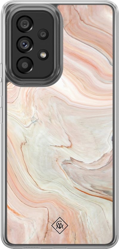 Casimoda® hoesje - Geschikt voor Samsung Galaxy A52 5G - Marmer Waves - 2-in-1 case - Schokbestendig - Water - Verhoogde randen - Bruin/beige, Transparant