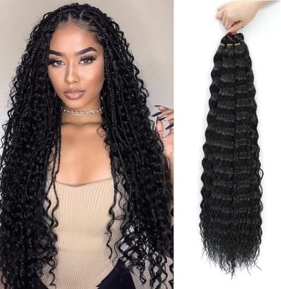 Dailygoods- Haarextensions 76 cm - Diepe Oceaan Krullen - Gehaakt Haar - Vlecht Haar - Verpakking van 6 - Zacht en Comfortabel