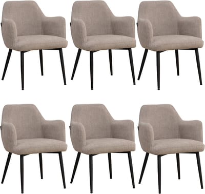 Bronx71® Scandinavische eetkamerstoel Lars taupe gerecyclede stof - Eetkamerstoelen set van 6 - stoel