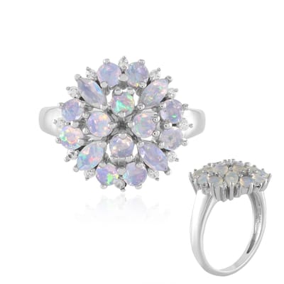 Cavill - Zilveren Ring - 925 Sterling Zilver Geplatineerd - 1,13 Ct Welo Opalen en Zirkon - Marquise en Ronde Slijpvorm - Elegant Dames Sieraad