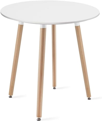 Ronde Eettafel Ø 60 cm Wit Verstelbaar - Modern Design met Beukenhouten Poten