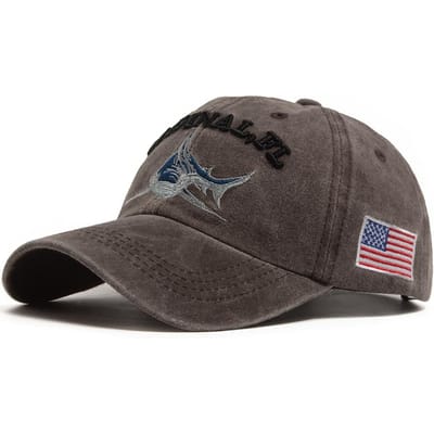 Casquette de Baseball Nationale Design Requin Hommes Lavée Vintage Snapback Visière de Voyage Chapeau de Soleil Femmes Été Pour Extérieur Décontracté Haut Souple Adjustable gray