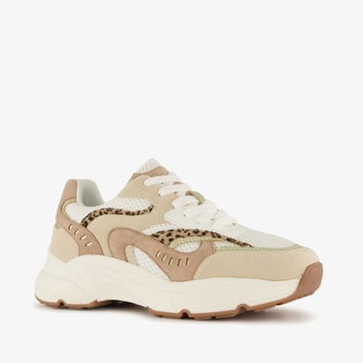 Blue Box dames sneakers met panterprint details beige - Maat 36 - Uitneembare zool