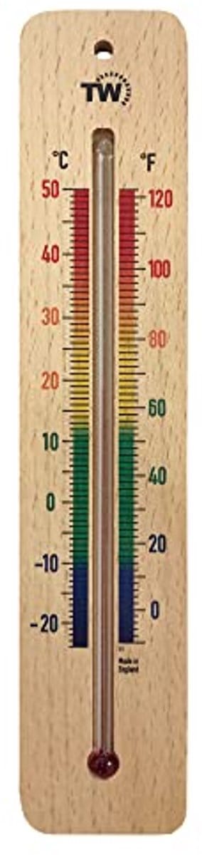 Houten Kamerthermometer 215 mm - Traditionele Binnenthermometer voor Thuis, Kantoor, Kinderkamer, Kas, Schuur of Garage