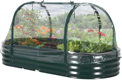 Verhoogd tuinbed - Voor groenten kweken in de tuin - Met deksel en ritssluiting, open basis - Gegalvaniseerd staal, ovaal - Dark Groen-180x90x30cm
