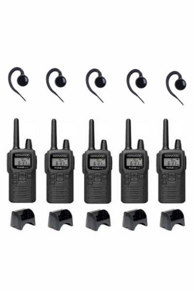 Set van 5 Kenwood PKT-300 ProTalk XLS IP52 PMR446 mini portofoons en C-ring oortje
