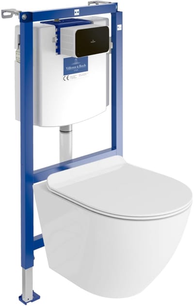 VILLEROY&BOCH VICONNECT SOFI SLIM - Inbouwreservoir WC - Zwarte drukplaat - Rimless wandcloset Hoogglans - Set WC