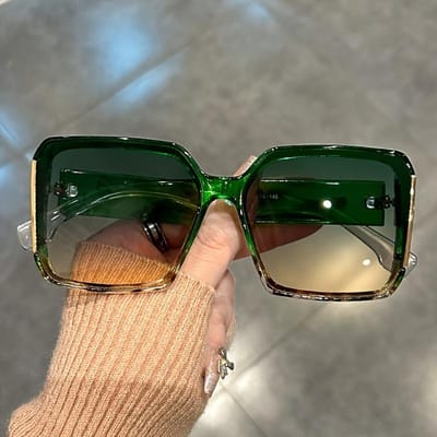 Extra Grote Vierkante Mode Zonnebrillen voor Mannen en Vrouwen Merk Verloopkleur Brillen Zomerfeest groen