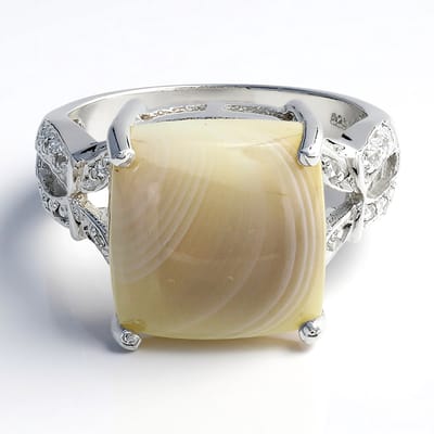 Cavill - Zilveren Ring 925 Sterling - Botswana Agaat 4,69 ct Antieke Kussen Cabochon - 16 Witte Topaas 0,098 ct - Tijdloos Elegant Design