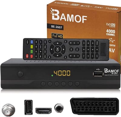 Bamof BE-2607 Digitale Satellietontvanger - Full HD 1080p, HDMI, SCART, 2x USB, 60GB HD, DVB-S/S2, Vooraf Geconfigureerd voor Astra Hotbird Tursat - Energieklasse A+++