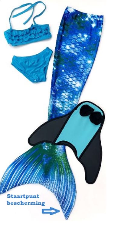 Zeemeermin staart set| Mermaid staart, Bikiniset en Monovin | Navy Stars maat 120 | Staartpuntbescherming!