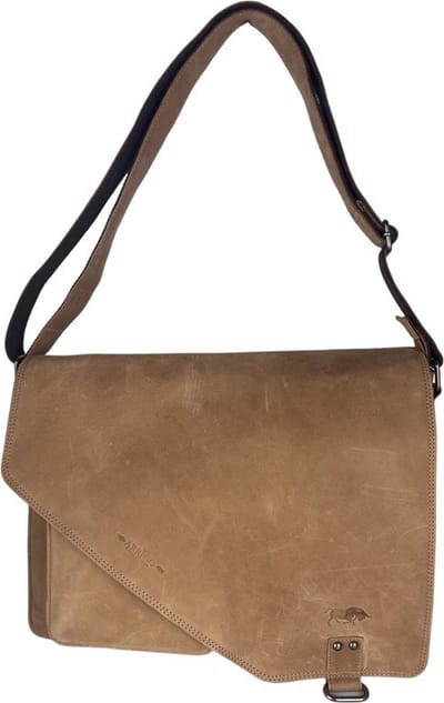 Crossbody Tas Dames - Taupe - Laptoptas Dames - Schoudertas - Aktetas - Laptop tot 15.6 inches - Tas - Leer