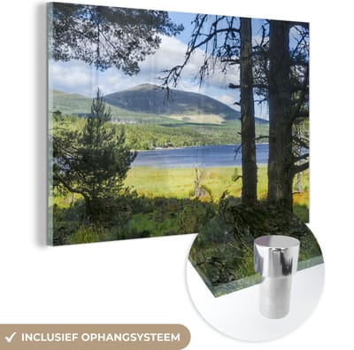 ® Glasschilderij 180x120 cm - Schilderij acrylglas - Het meer Loch Morlich in het Nationaal park Cairngorms in Schotland - Foto op glas - Muurdecoratie woonkamer - Wanddecoratie slaapkamer - Schilderijen