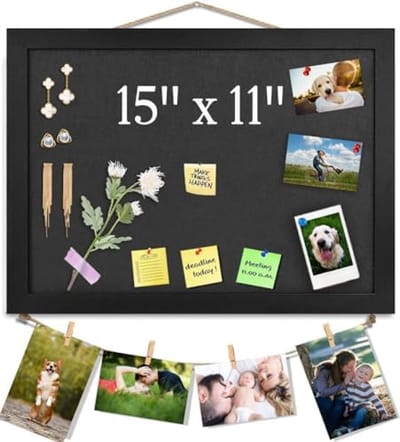 PromoHome Grijze Prikbord Set met Houten Omlijsting - 38x28 cm